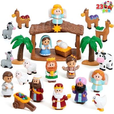 JOYIN Set van 23 miniatuur kerststalfiguren voor kinderen en peuters Tafeldecoratie JOYIN Set van 23 miniatuur kerststalfiguren voor kinderen en peuters Tafeldecoratie