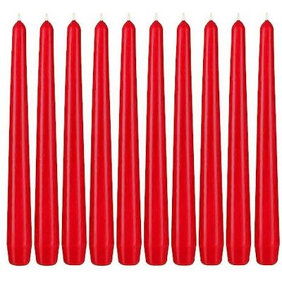 BRUBAKER Premium rode puntige kaarsen, 10 stuks, tot 7,5 uur brandtijd per kaars, 24 cm, tafelkaarsenset voor kandelaars en kroonluchters, kaarsenhouder, kaarsenhouder BRUBAKER Premium rode puntige kaarsen, 10 stuks, tot 7,5 uur brandtijd per kaars, 24 cm, tafelkaarsenset voor kandelaars en kroonluchters, kaarsenhouder, kaarsenhouder