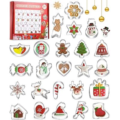 SOBEAU 24 stuks uitsteekvormpjes voor Kerstmis, roestvrij staal, voor kinderen, fondant, kerstboom, peperkoekpop, uitsteekvormen voor koekjes, kerstversiering SOBEAU 24 stuks uitsteekvormpjes voor Kerstmis, roestvrij staal, voor kinderen, fondant, kerstboom, peperkoekpop, uitsteekvormen voor koekjes, kerstversiering