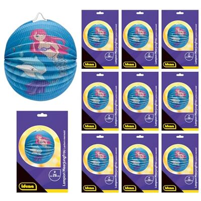 Idena 90284 10 stuks zeemeermin-lantaarns met dolfijn ca. 26 cm diameter blauwe papieren lantaarns met onderwatermotief kinderlantaarns voor Sint Maarten en lichtfeest Idena 90284 10 stuks zeemeermin-lantaarns met dolfijn ca. 26 cm diameter blauwe papieren lantaarns met onderwatermotief kinderlantaarns voor Sint Maarten en lichtfeest