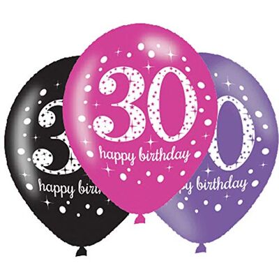 amscan 9900876 6 stuks latex ballonnen voor de 30e verjaardag, 27,9 cm, roze amscan 9900876 6 stuks latex ballonnen voor de 30e verjaardag, 27,9 cm, roze