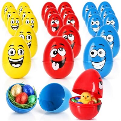 com-four 24 x eieren om te vullen met gezicht, kleurrijke paaseieren, kunststof hoezen om te openen, lege paasdecoratie en geschenkverpakking (24 x kleurrijk met gezicht) com-four 24 x eieren om te vullen met gezicht, kleurrijke paaseieren, kunststof hoezen om te openen, lege paasdecoratie en geschenkverpakking (24 x kleurrijk met gezicht)