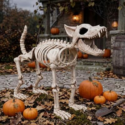 JOYIN Witte wolfskelet 86 cm voor Halloween-decoratie, kunststof skelet met beweegbare gewrichten voor spookhuizen, tuindecoratie, begraafdecoratie, decoratie JOYIN Witte wolfskelet 86 cm voor Halloween-decoratie, kunststof skelet met beweegbare gewrichten voor spookhuizen, tuindecoratie, begraafdecoratie, decoratie