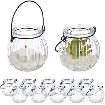 Relaxdays 12 theelichthouders van glas met handvat, 7,5 x 8 cm, rond glas, transparant Relaxdays 12 theelichthouders van glas met handvat, 7,5 x 8 cm, rond glas, transparant