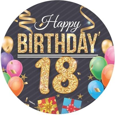 dekora , Eetbare taartdecoratie voor verjaardagstaart, rond, 20 cm (Happy Birthday 18) dekora , Eetbare taartdecoratie voor verjaardagstaart, rond, 20 cm (Happy Birthday 18)