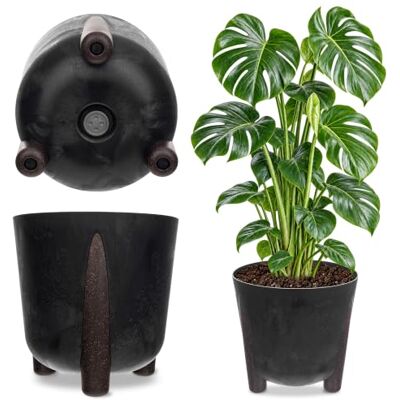 KADAX Ronde bloempot van kunststof met binneninzetstuk, decoratieve bloempot voor binnen en buiten, zwart, 30 cm KADAX Ronde bloempot van kunststof met binneninzetstuk, decoratieve bloempot voor binnen en buiten, zwart, 30 cm