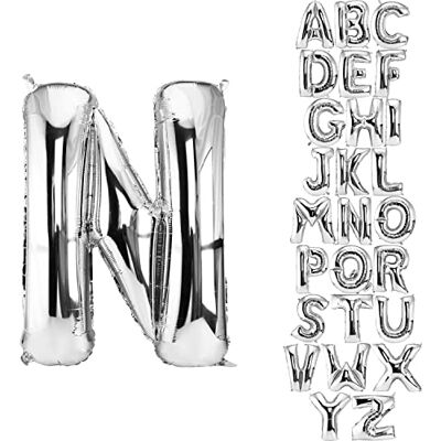 DekoRex Folieballon 82 cm zilver folieballon bruiloft verjaardag decoratie (letter N) DekoRex Folieballon 82 cm zilver folieballon bruiloft verjaardag decoratie (letter N)