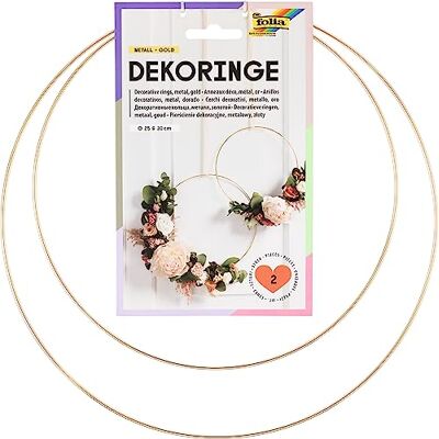 Folia 24202 Gouden decoratieve ringen, metalen ringen om te knutselen, 2 stuks 25 cm en 30 cm diameter, dikte ca. 3 mm Folia 24202 Gouden decoratieve ringen, metalen ringen om te knutselen, 2 stuks 25 cm en 30 cm diameter, dikte ca. 3 mm