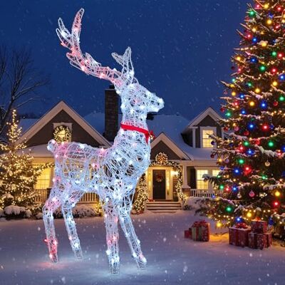 YITAHOME Kerstrendier met 120 RGB-leds en afstandsbediening, 89 modi, kerstdecoratie met afneembaar hout en kraag voor huis, binnenplaats en tuin (62 x 19 x 118 cm) YITAHOME Kerstrendier met 120 RGB-leds en afstandsbediening, 89 modi, kerstdecoratie met afneembaar hout en kraag voor huis, binnenplaats en tuin (62 x 19 x 118 cm)