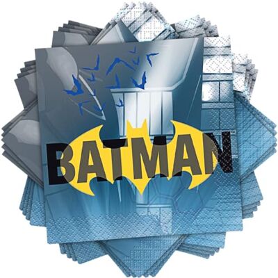 Unique Batman papieren servetten, 16 stuks, lichtblauw, 12 cm, perfect voor feestjes en superhelden-evenementen Unique Batman papieren servetten, 16 stuks, lichtblauw, 12 cm, perfect voor feestjes en superhelden-evenementen