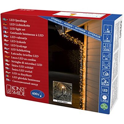 Konstsmide 3644-800 Micro LED lichtsnoer / buiten (IP44) / VDE gecertificeerd / buitentransformator 24V / 400 amber diodes / zwarte kabel / 400 leds Konstsmide 3644-800 Micro LED lichtsnoer / buiten (IP44) / VDE gecertificeerd / buitentransformator 24V / 400 amber diodes / zwarte kabel / 400 leds