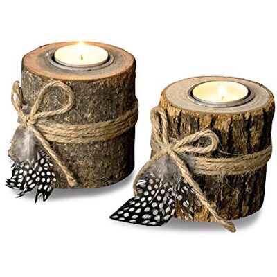 levandeo Set van 2 theelichthouders van hout, elk 8,5 cm hoog, vederkaarsenhouder, tafeldecoratie levandeo Set van 2 theelichthouders van hout, elk 8,5 cm hoog, vederkaarsenhouder, tafeldecoratie