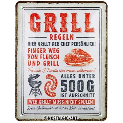 ART Metalen bord, retro, 15 x 20 cm, grillregels, cadeau-idee voor grillfans, vintage design met spreuk ART Metalen bord, retro, 15 x 20 cm, grillregels, cadeau-idee voor grillfans, vintage design met spreuk