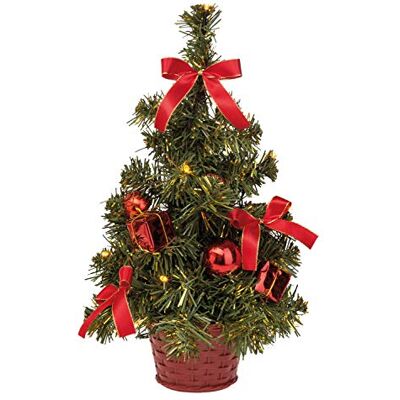 Idena 8582154 Decoratieve kerstboom met 20 leds in warmwit, ca. 35 cm hoog, met rode boomdecoratie in pot, 6 uur timer, werkt op batterijen, decoratie voor Idena 8582154 Decoratieve kerstboom met 20 leds in warmwit, ca. 35 cm hoog, met rode boomdecoratie in pot, 6 uur timer, werkt op batterijen, decoratie voor
