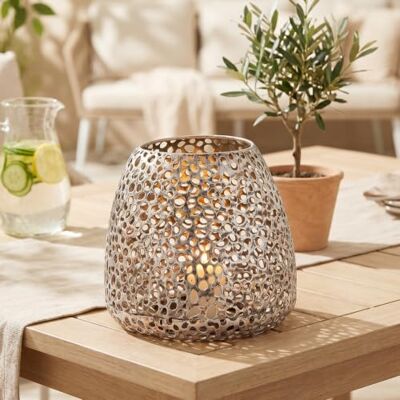 GILDE Chico metalen theelichthouder, tafeldecoratie, kleur: mat antiek zilver, decoratieve kandelaar voor theelichtjes of kleine stompkaarsen, hoogte 20 cm GILDE Chico metalen theelichthouder, tafeldecoratie, kleur: mat antiek zilver, decoratieve kandelaar voor theelichtjes of kleine stompkaarsen, hoogte 20 cm