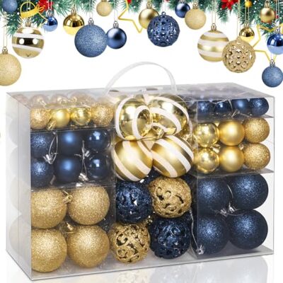 BAKAJI Kerstballen, 100 stuks, diameter 3/4/6 cm, kerstboomversiering, kerstboomversiering (blauw) BAKAJI Kerstballen, 100 stuks, diameter 3/4/6 cm, kerstboomversiering, kerstboomversiering (blauw)