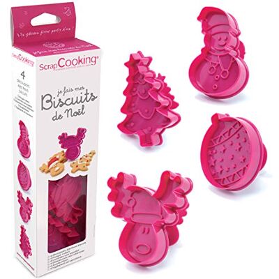 ScrapCooking SCRAP COOKING Kit I Make My Christmas Cookies 4 3D uitsteekvormen met duwers: sneeuwpop, kerstbal, rendier, spar plastic bakvormen met uitwerpers 2031 ScrapCooking SCRAP COOKING Kit I Make My Christmas Cookies 4 3D uitsteekvormen met duwers: sneeuwpop, kerstbal, rendier, spar plastic bakvormen met uitwerpers 2031