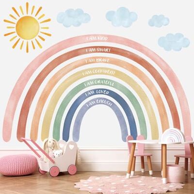 DECOWALL FH4-2432 Regenboog aquarel muurstickers citaten grote decoratie kinderkamer meisjes boho kunst opstijgen collage woonkamer decoratie wolken DECOWALL FH4-2432 Regenboog aquarel muurstickers citaten grote decoratie kinderkamer meisjes boho kunst opstijgen collage woonkamer decoratie wolken