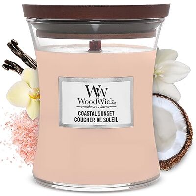 WoodWick Medium zonsondergang op het strand middelgrote geurkaars in glas met houten deksel 275 g, Coastal Sunset, 9,7 x 9,5 x 11,6 cm WoodWick Medium zonsondergang op het strand middelgrote geurkaars in glas met houten deksel 275 g, Coastal Sunset, 9,7 x 9,5 x 11,6 cm