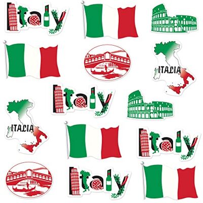 Beistle 14 stuks 53674 Italiaanse internationale decoraties over de hele wereld, feestaccessoires, 30,5-40,6 cm, rood/wit/groen/zwart Beistle 14 stuks 53674 Italiaanse internationale decoraties over de hele wereld, feestaccessoires, 30,5-40,6 cm, rood/wit/groen/zwart