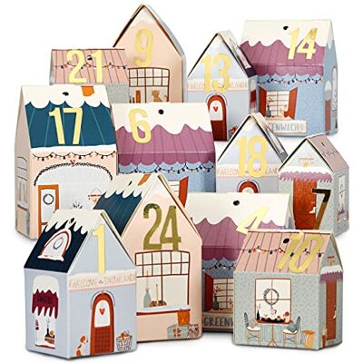 Papierdrachen Doe-het-zelf adventskalender om te knutselen en te vullen, chaletset, kleurrijk kerstdorp, 24 kleurrijke vouwdozen om op te zetten en te decoreren, herbruikbaar Papierdrachen Doe-het-zelf adventskalender om te knutselen en te vullen, chaletset, kleurrijk kerstdorp, 24 kleurrijke vouwdozen om op te zetten en te decoreren, herbruikbaar