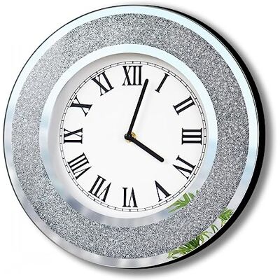 DMDFIRST Glam Sparkle fonkelende spiegelklok rond zilver glanzend 30,5 cm wandklok voor wanddecoratie zilveren glazen spiegel woondecoratie AA batterijen niet inbegrepen DMDFIRST Glam Sparkle fonkelende spiegelklok rond zilver glanzend 30,5 cm wandklok voor wanddecoratie zilveren glazen spiegel woondecoratie AA batterijen niet inbegrepen