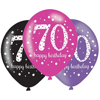 amscan 70e Happy Birthday ballonnen van latex, 10022461, roze glitter amscan 70e Happy Birthday ballonnen van latex, 10022461, roze glitter