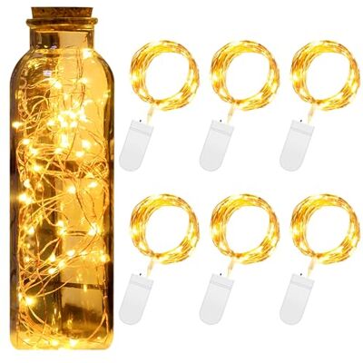 Uten Set van 6 led-lichtsnoeren met batterijen, 2 m, warm wit, kerstverlichting, lichtgordijn voor binnen, decoratie voor kerstboom, tuin, feest Uten Set van 6 led-lichtsnoeren met batterijen, 2 m, warm wit, kerstverlichting, lichtgordijn voor binnen, decoratie voor kerstboom, tuin, feest