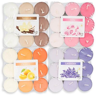 levandeo Set van 72 theelichtjes 4 x 18 geurende theelichtjes lavendel roze vanille oranje levandeo Set van 72 theelichtjes 4 x 18 geurende theelichtjes lavendel roze vanille oranje
