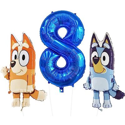 Toyland ® Bluey & Bingo Aluminium ballonset, 2 x 81,3 cm personageballonnen en 1 x 101,6 cm cijferballon, feestdecoraties voor kinderen Toyland ® Bluey & Bingo Aluminium ballonset, 2 x 81,3 cm personageballonnen en 1 x 101,6 cm cijferballon, feestdecoraties voor kinderen