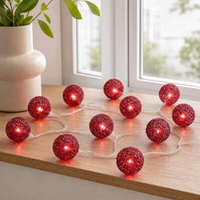 Hellum Lichtketting, 20 rode leds, rode metalen ballen Hellum Lichtketting, 20 rode leds, rode metalen ballen