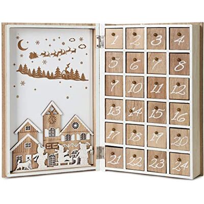 BRUBAKER Adventskalender van hout om te vullen Merry Christmas Book herbruikbare kerstkalender DIY 19,6 x 7,5 x 30 cm BRUBAKER Adventskalender van hout om te vullen Merry Christmas Book herbruikbare kerstkalender DIY 19,6 x 7,5 x 30 cm