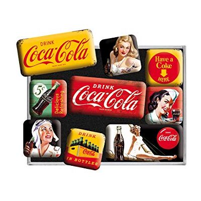 ART Coca-Cola Retro-set met magneten Ideaal cadeau voor fans van het merk, als decoratie, voor op de koelkast, vintage design, 9-delige set ART Coca-Cola Retro-set met magneten Ideaal cadeau voor fans van het merk, als decoratie, voor op de koelkast, vintage design, 9-delige set
