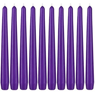 BRUBAKER Premium paarse puntige kaarsen, 10 stuks, tot 7,5 uur brandduur per kaars, 24 cm, tafelkaarsenset voor kandelaars en kroonluchters, kaarsenhouder, kaarsenhouder BRUBAKER Premium paarse puntige kaarsen, 10 stuks, tot 7,5 uur brandduur per kaars, 24 cm, tafelkaarsenset voor kandelaars en kroonluchters, kaarsenhouder, kaarsenhouder