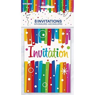 Unique Party 49574 uitnodigingen voor feestjes, verjaardagen, regenboogstrikken, 8 stuks Unique Party 49574 uitnodigingen voor feestjes, verjaardagen, regenboogstrikken, 8 stuks