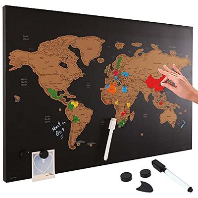 BAKAJI Magneetbord, wereldkaart, krasvast, geografische kaart, wereldkaart, Scratch Off, afmetingen 60 x 40 cm, modern design, met uitwisbare marker en magneten, cadeau-idee BAKAJI Magneetbord, wereldkaart, krasvast, geografische kaart, wereldkaart, Scratch Off, afmetingen 60 x 40 cm, modern design, met uitwisbare marker en magneten, cadeau-idee