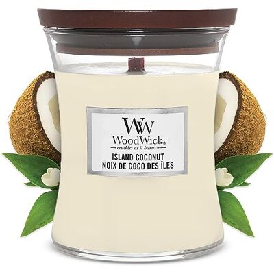 WoodWick Medium geurglas met knetterende houten lont kokosnoot van de eilanden brandduur tot 60 uur WoodWick Medium geurglas met knetterende houten lont kokosnoot van de eilanden brandduur tot 60 uur