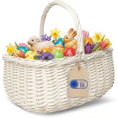 Creative Witte rieten mand met handgrepen, picknickmand, 36 x 27 x 32 cm (+/- 2 cm), handgeweven, natuurlijk, universeel en duurzaam, grote paasmand Creative Witte rieten mand met handgrepen, picknickmand, 36 x 27 x 32 cm (+/- 2 cm), handgeweven, natuurlijk, universeel en duurzaam, grote paasmand