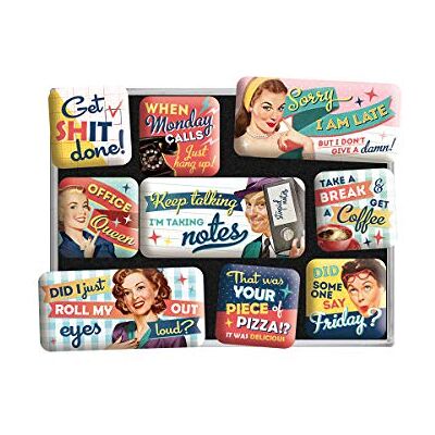 ART Office Fun Retro koelkastmagneten, 9 stuks, cadeau-idee met een mooie boodschap, decoratie voor magneetbord, vintage design ART Office Fun Retro koelkastmagneten, 9 stuks, cadeau-idee met een mooie boodschap, decoratie voor magneetbord, vintage design