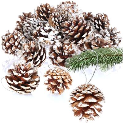 com-four ® 25 x dennenappelhangers met witte punten Dennenappels als kerstdecoratie, decoratie van kegels om op te hangen, knutselset com-four ® 25 x dennenappelhangers met witte punten Dennenappels als kerstdecoratie, decoratie van kegels om op te hangen, knutselset