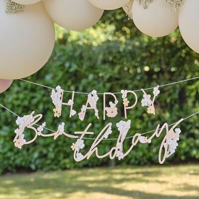 Ginger Ray Bloemenslinger "Happy Birthday" om op te hangen, 1,5 m, pastel Ginger Ray Bloemenslinger "Happy Birthday" om op te hangen, 1,5 m, pastel