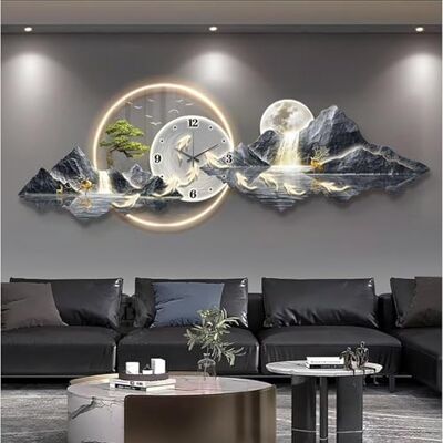 ANFUZUN.RONG 3D kunst muur decor sculpturen, landschapsschilderij met moderne woonkamerdecoratie, klok lamp traditioneel Chinees Oosters schilderij Feng Shui uitnodigend grenen op te hangen ANFUZUN.RONG 3D kunst muur decor sculpturen, landschapsschilderij met moderne woonkamerdecoratie, klok lamp traditioneel Chinees Oosters schilderij Feng Shui uitnodigend grenen op te hangen