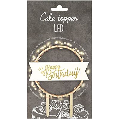 ScrapCooking Led-taarttopper "Happy Birthday" Lichtdecoratie van hout voor taarten, taarten, gebak, cakes en desserts Ornament feestaccessoires 4962 White and Gold ScrapCooking Led-taarttopper "Happy Birthday" Lichtdecoratie van hout voor taarten, taarten, gebak, cakes en desserts Ornament feestaccessoires 4962 White and Gold