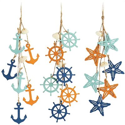 com-four ® 3 x Maritieme hangende decoratie, decoratie om op te hangen com-four ® 3 x Maritieme hangende decoratie, decoratie om op te hangen
