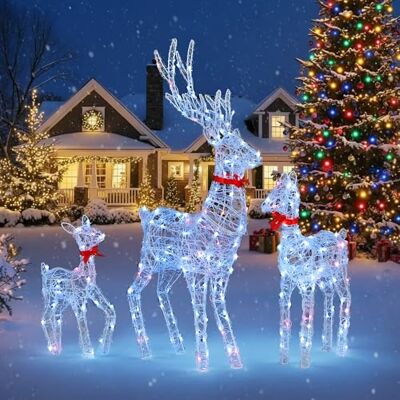 YITAHOME Set van 3 led-kerstdecoraties met afstandsbediening, 210 leds met 89 modi, hout en afneembare kraag, kerstverlichting voor binnen en buiten YITAHOME Set van 3 led-kerstdecoraties met afstandsbediening, 210 leds met 89 modi, hout en afneembare kraag, kerstverlichting voor binnen en buiten