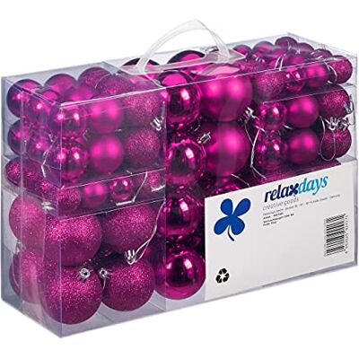 Relaxdays Kerstballen, 100 stuks, decoratie, gepolijst, glinsterend en glanzend, kerstbal diameter 3, 4 en 6 cm, roze Relaxdays Kerstballen, 100 stuks, decoratie, gepolijst, glinsterend en glanzend, kerstbal diameter 3, 4 en 6 cm, roze
