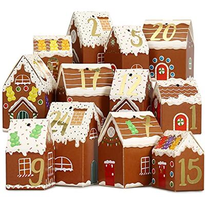 Papierdrachen Adventskalender om te knutselen en te vullen, huisset, peperkoek huizen, 24 kleurrijke vouwdozen om te monteren en te decoreren, kerstdorp, herbruikbaar Papierdrachen Adventskalender om te knutselen en te vullen, huisset, peperkoek huizen, 24 kleurrijke vouwdozen om te monteren en te decoreren, kerstdorp, herbruikbaar