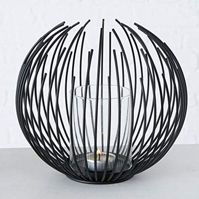 Boltze Theelichthouder met glazen cilinder van zwart ijzer H 20 cm Ø 24 cm Boltze Theelichthouder met glazen cilinder van zwart ijzer H 20 cm Ø 24 cm