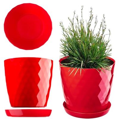 KADAX Decoratieve plantenpot voor bloemen en planten met onderzetter, licht en duurzaam materiaal, 30 cm, rood KADAX Decoratieve plantenpot voor bloemen en planten met onderzetter, licht en duurzaam materiaal, 30 cm, rood