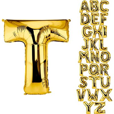 DekoRex Gouden ballon, 100 cm, verjaardagsballon, bruiloft, decoratie (letter T) DekoRex Gouden ballon, 100 cm, verjaardagsballon, bruiloft, decoratie (letter T)